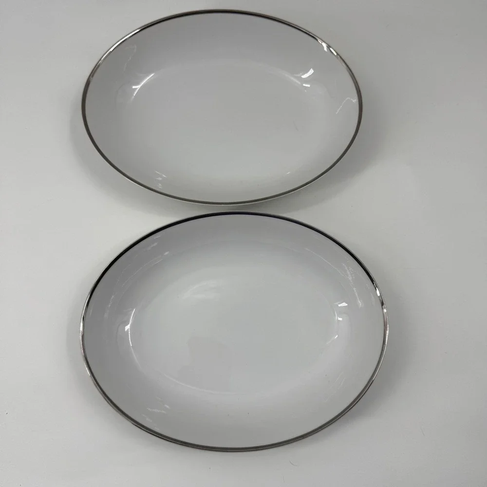 Harmony House Moderne 3545 Fine China Oval Vegetable Bowls Platinum Trim Set 2